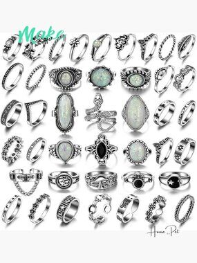 Vintage Silver Knuckle Rings Set, Stackable Adjustable Gothic Boho Pack